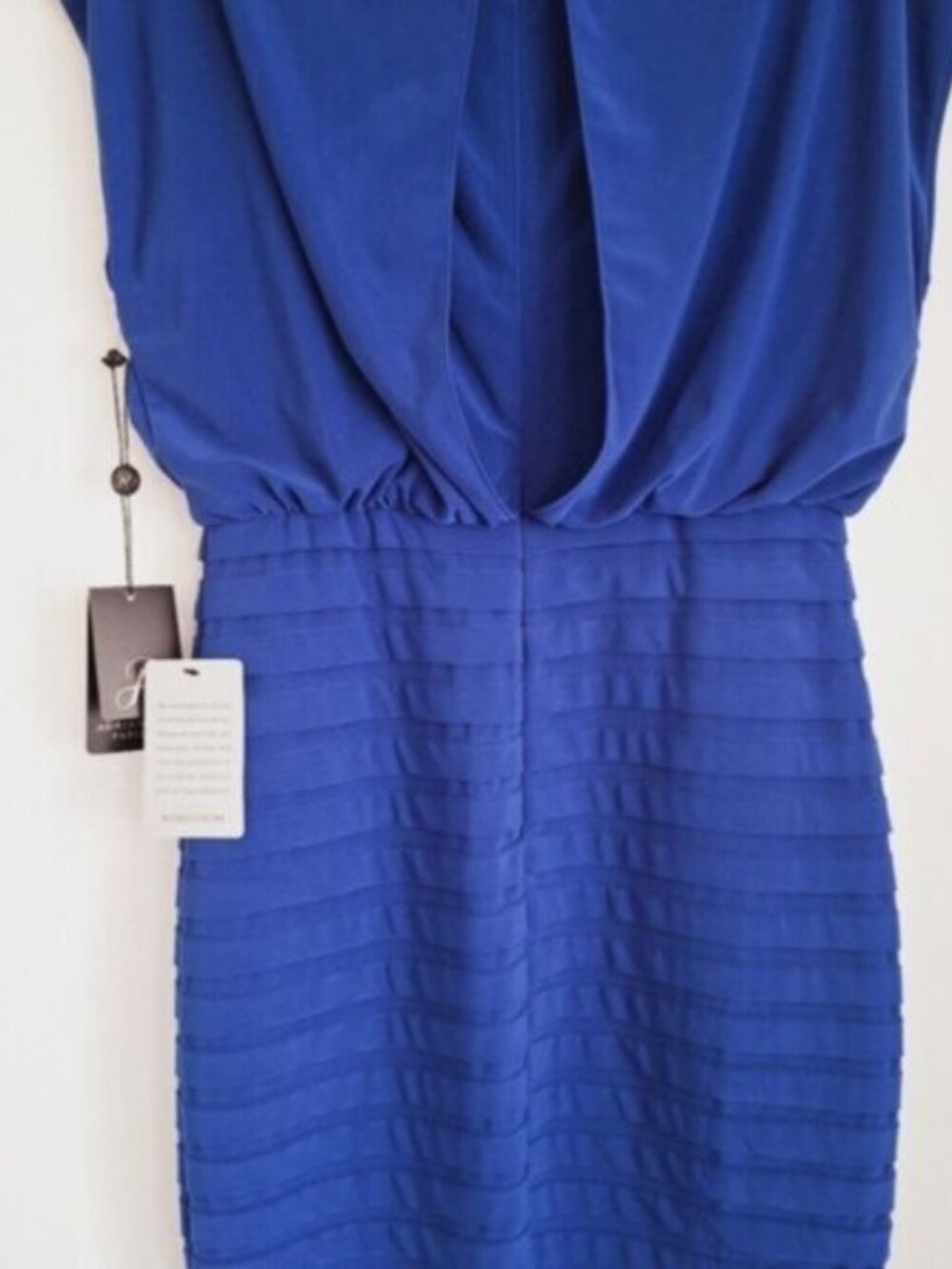 Adrianna Papell Cobalt Blue Boat Neck Sheath Stretch Midi Dress Sz 2 jersey - Picture 10 of 11